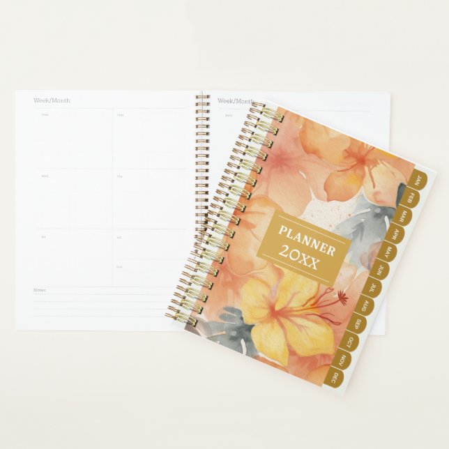 Agenda Pastel Orange Yellow Hibiscus Monthly Planner 202X (Exibição)