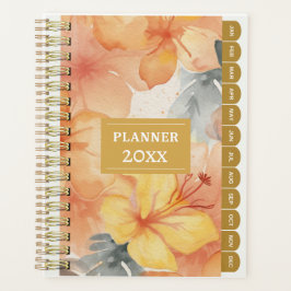 Agenda Pastel Orange Yellow Hibiscus Monthly Planner 202X