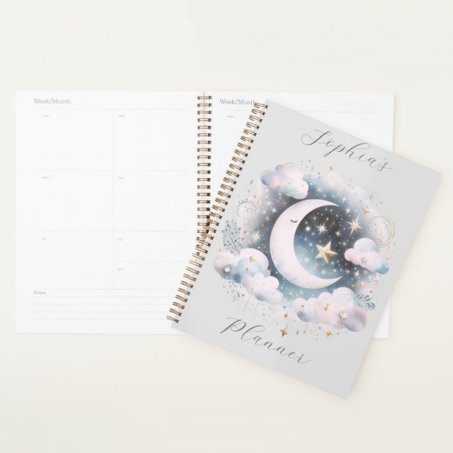 Agenda Pastel Personalizado Lua Crescente Nuvens Celestia (Exibição)