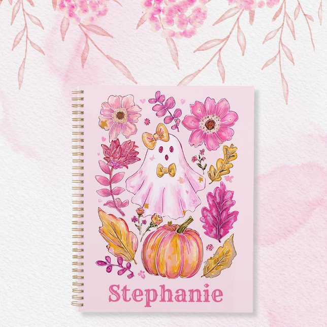 Agenda Pastel Pink Halloween Ghost with Custom Name (Criador carregado)