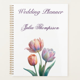Agenda Pastel romântico e poético Tulipas Aquarela