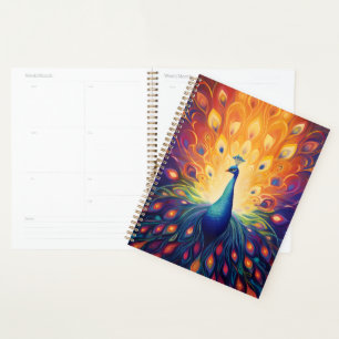 Agenda Pavão - Penas Amarelas Cor-de-Cor-de-Rosa Azul Cor