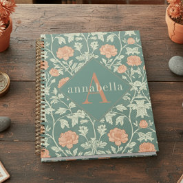 Agenda Peach Floral William Morris Elegant Monogram