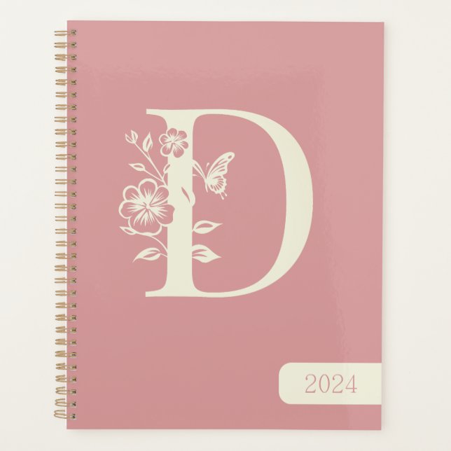 Agenda Peach Monograma branco Nome minimalista 2024 (Frente)