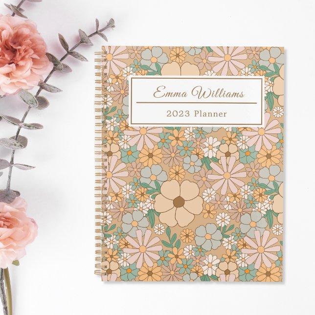 Agenda Peach Orange Floral | Espiral Personalizado (Criador carregado)