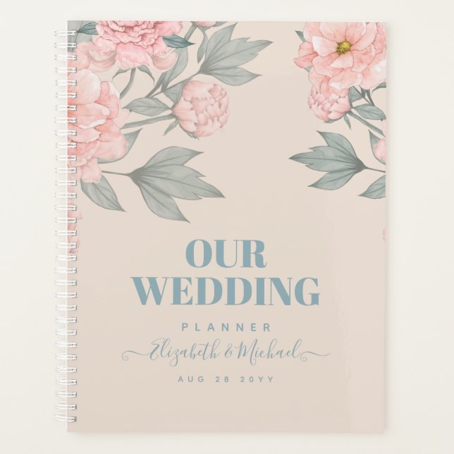 Agenda Peach Peonies Sage Orçamento Floral Casamento (Frente)