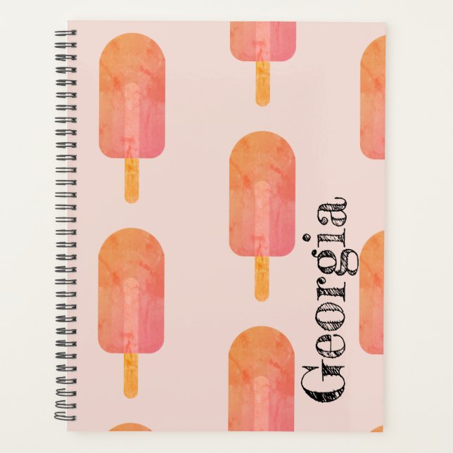 Agenda Peachy Laranja-Cujo Nome Personalizado Planeador (Frente)