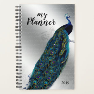 Agenda Peacock Bird Silver Letter Day Planner