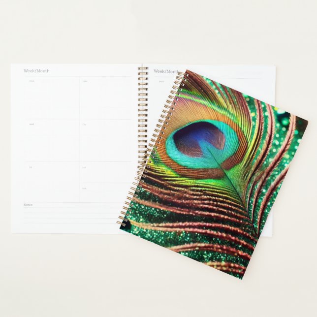 Agenda Peacock Feather on Green Glitter (Exibição)