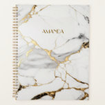 Agenda Pedra-mármore branca-abstrato-negra<br><div class="desc">Planador Elegante de Mármore Branco e Ouro.</div>
