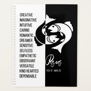 Agenda Peixes Símbolo Zodiativo, Preto e Branco