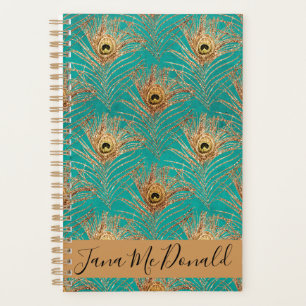 Agenda Penas de Peacock com Glitter Elegante Personalizad