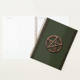 Agenda Pentáculo de Galho de Madeira Verde Oliva Wiccano