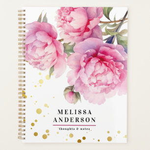 Agenda Peônias em aquarela folhagem floral elegante Doura