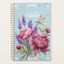 Agenda Peônias vintage coloridas personalizadas azul lava