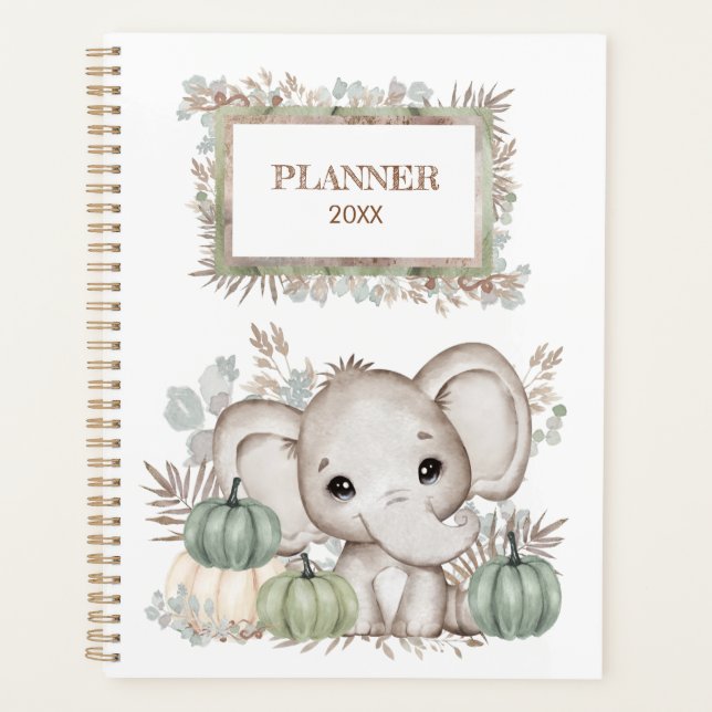 Agenda Pequeno Elefante Bonito Com Pumpkins Planner (Frente)