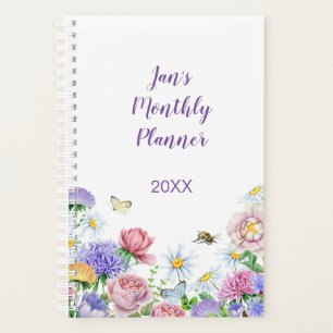 Agenda Pequeno Jardim de Flores de Aquarela Borboleta Abe
