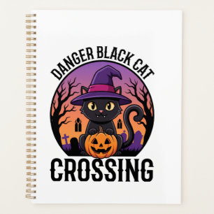 Agenda Perigo de Halloween Gato Preto Atravessando