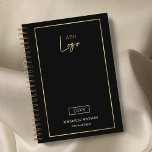 Agenda Personalização do logotipo preto e Dourado elegant<br><div class="desc">Mantenha-se organizado e em marca com um planejador personalizado com esta Elegante Black & Dourado Business Logo 2025 Planner design. Apresentando um quadro de ouro falso moderno com espaço para o logotipo, nome e texto personalizado da sua empresa. Diário simples, mas elegante e planejador para ajudá-lo a se manter organizado...</div>