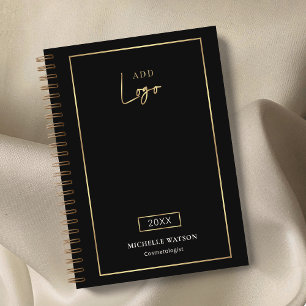 Agenda Personalização do logotipo preto e Dourado elegant