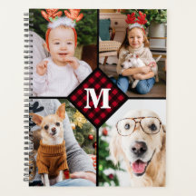 Personalizada 4 Fotografias Monograma Xadrez Verme