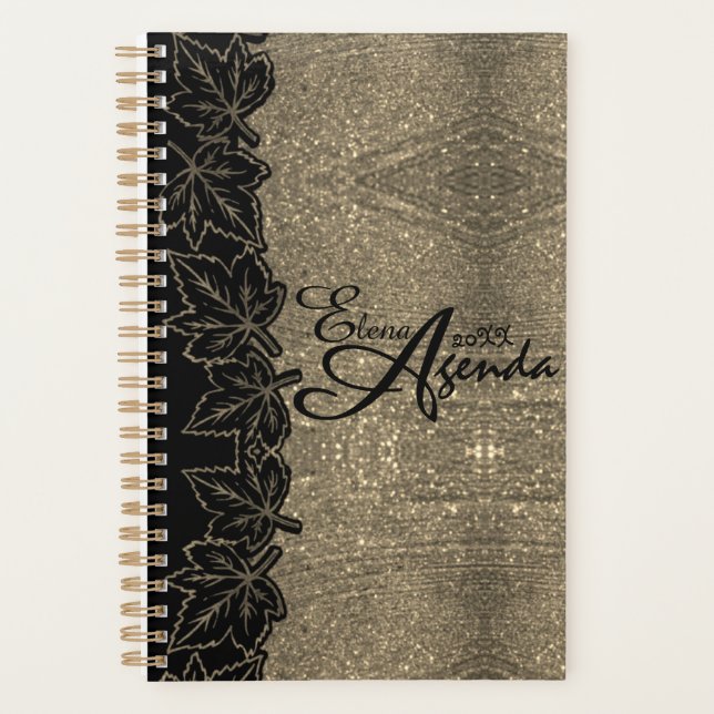 Agenda personalizada con hojas de purpurina (Frente)