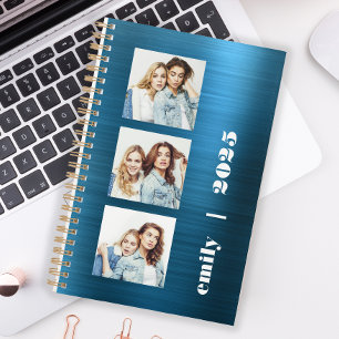 Agenda Personalizado 3-Foto Azul Turquesa Metalizado 2025