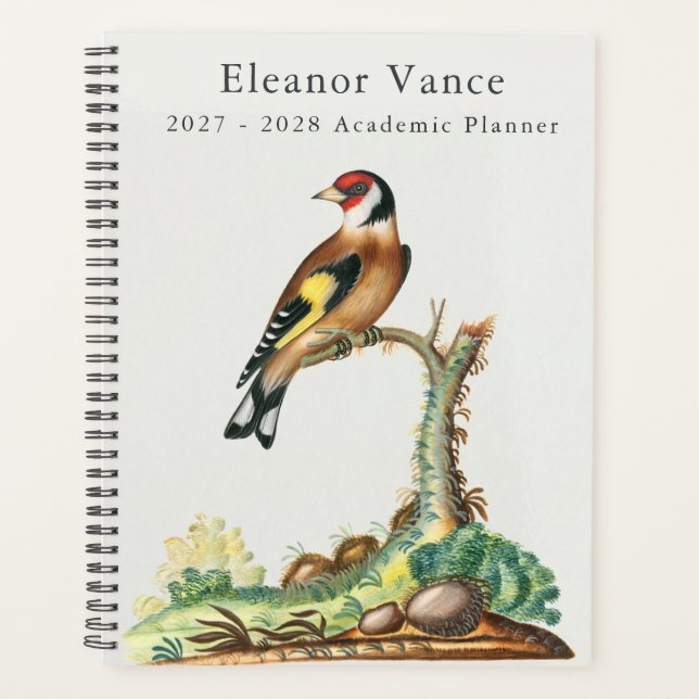 Agenda Personalizado Botânico Vintage Pássaro Acadêmico (Frente)