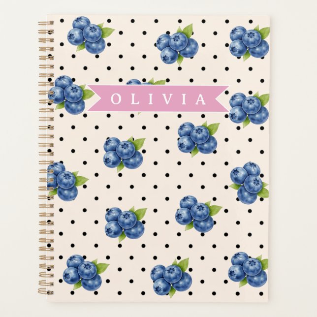 Agenda Personalizado com Bolinhas Azuis de Mirtilo Fofo V (Frente)
