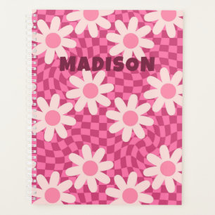 Agenda Personalizado Flor de Margarida Rosa Groovy Retro