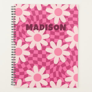 Agenda Personalizado Flor de Margarida Rosa Groovy Retro