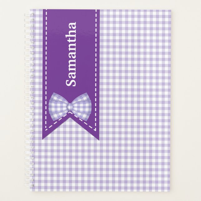 Agenda Personalizado Gingham Púrpura e Branco (Frente)