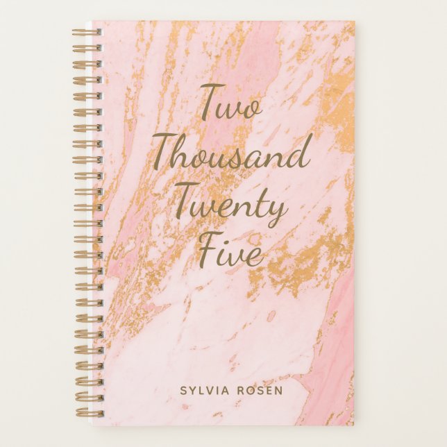 Agenda Personalizado Moderno Blush Dourado Marble Girly N (Frente)