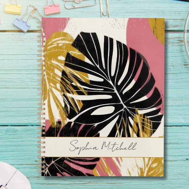 Agenda Personalizado Moderno Tropical Boho Monstera (Criador carregado)