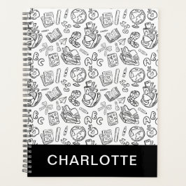Agenda Personalizado Preto e Branco Escola Desenho à Mão