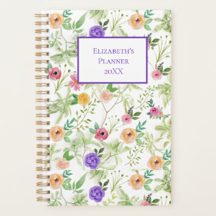 Agenda Personalizado Rosa Roxo Amarelo Floral Anual