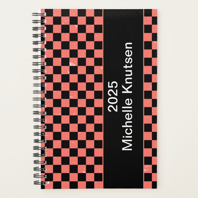 Agenda Personalizado xadrez rosa e preto 2025      (Frente)