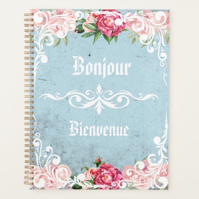 Agenda Personalizar Bonjour Bienvenue Frenchente Romântic (Frente)