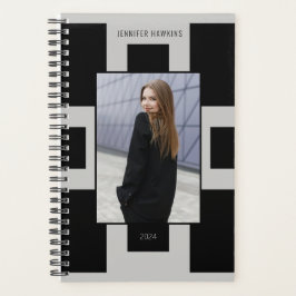 Agenda Personalizar Cinza e preto geométrico de fotografi