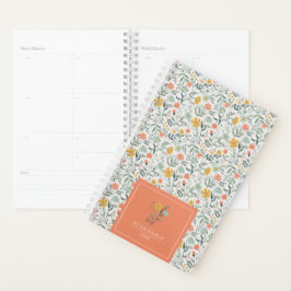 Agenda Personalizar o nome Belo padrão botânico floral