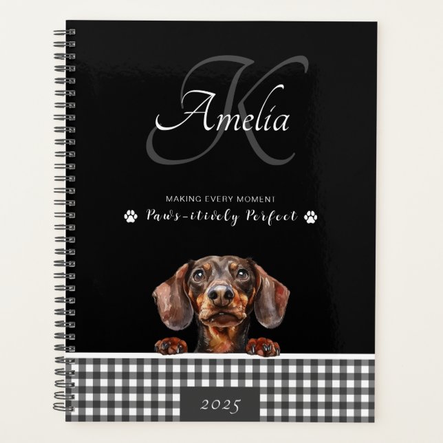 Agenda Personalizar Xadrez Branca Preta de Dachshund (Frente)