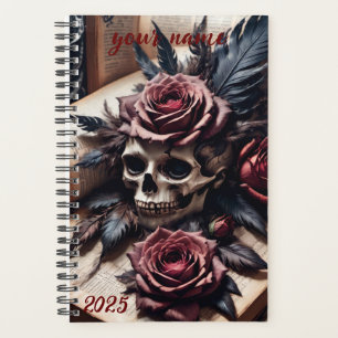 Agenda Personalizável - "Caveira Gótica e Rosas #1"
