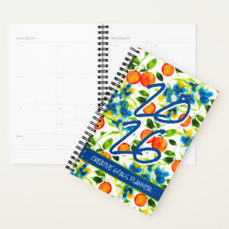 Agenda Personalize 2026 Laranjas e Flores Azuis Planejado