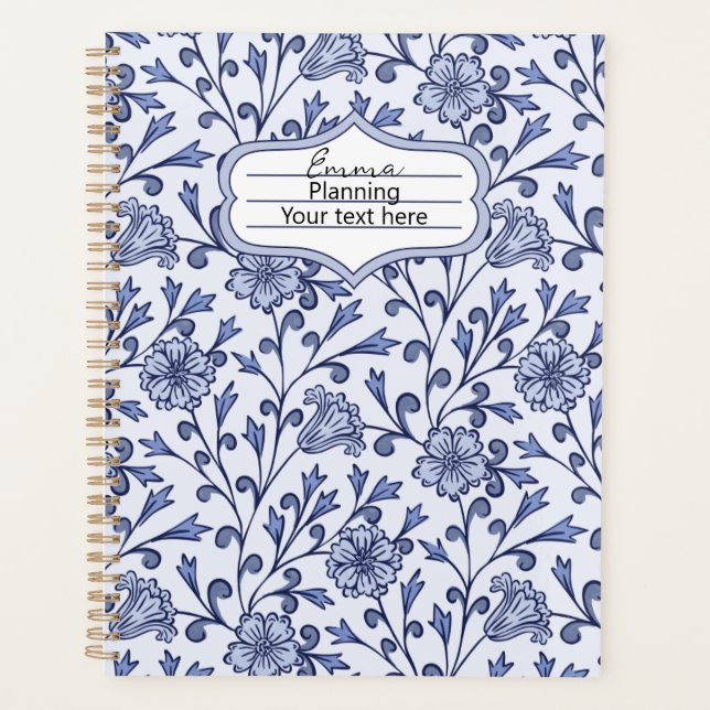 Agenda Personalized Blue Floral Planner Notebook (Frente)