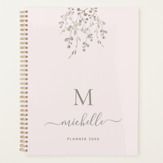 Agenda Personalized Botanical Watercolor Monogram Pink (Frente)