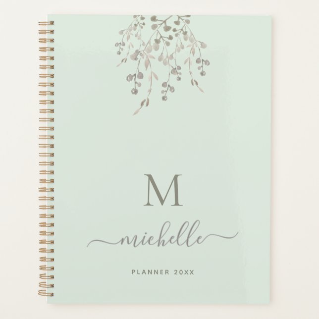 Agenda Personalized Botanical Watercolor Monogram Sage (Frente)