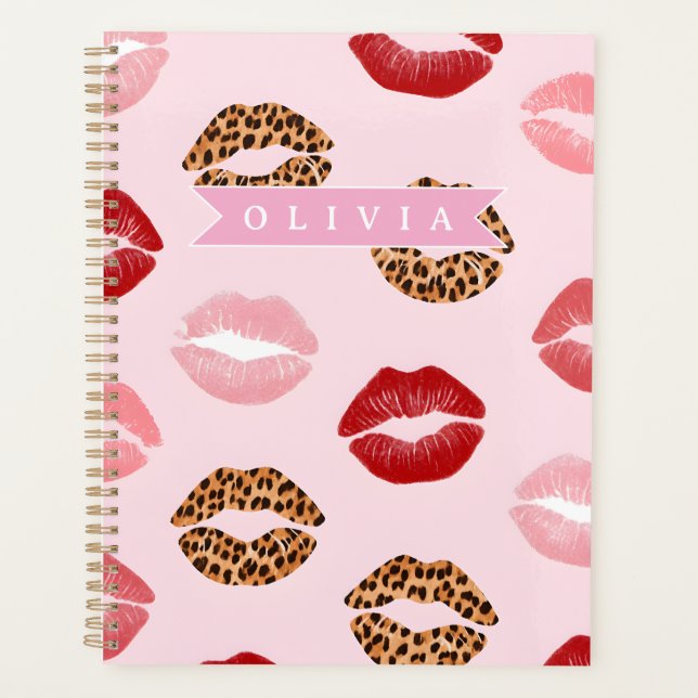 Agenda Personalized Chic Pink Leopart Print Lip Pattern (Frente)