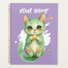 Agenda Personalized Cute Green Kitty Cat Planner
