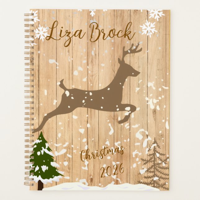Agenda Personalized doe Christmas bauble wooden backgroun (Frente)