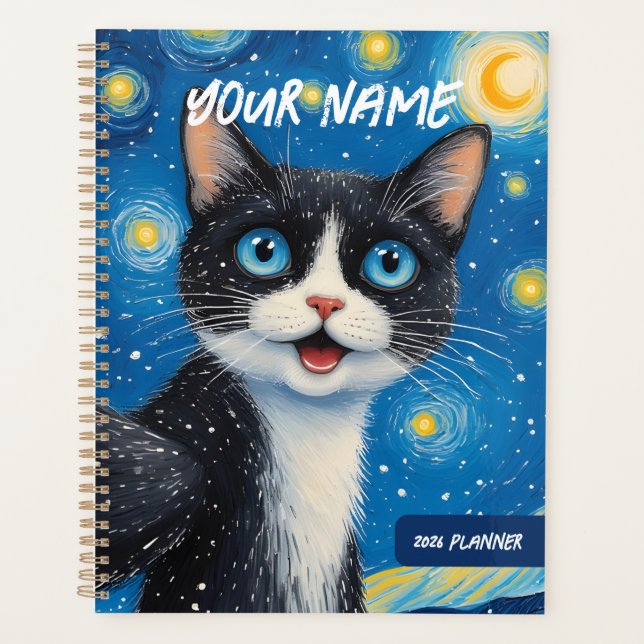Agenda Personalized Dreamy Moon Cat Starry Night Planner (Frente)